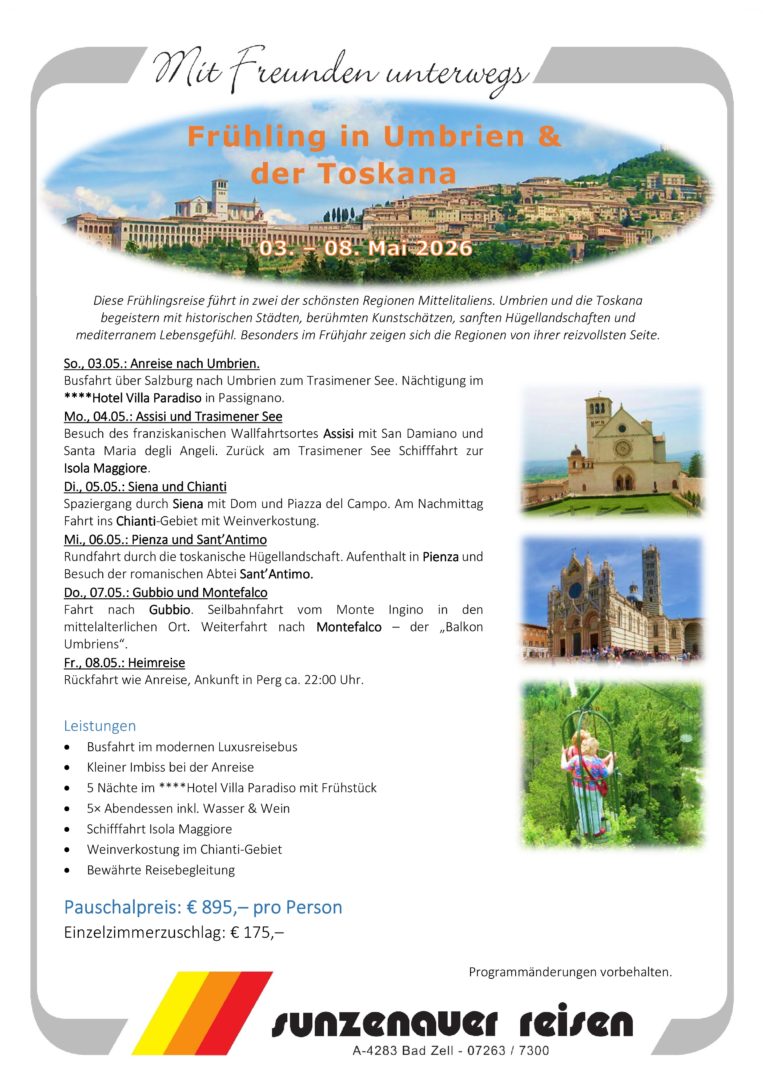 Programm für die Frühlingsreise nach Umbrien 2026